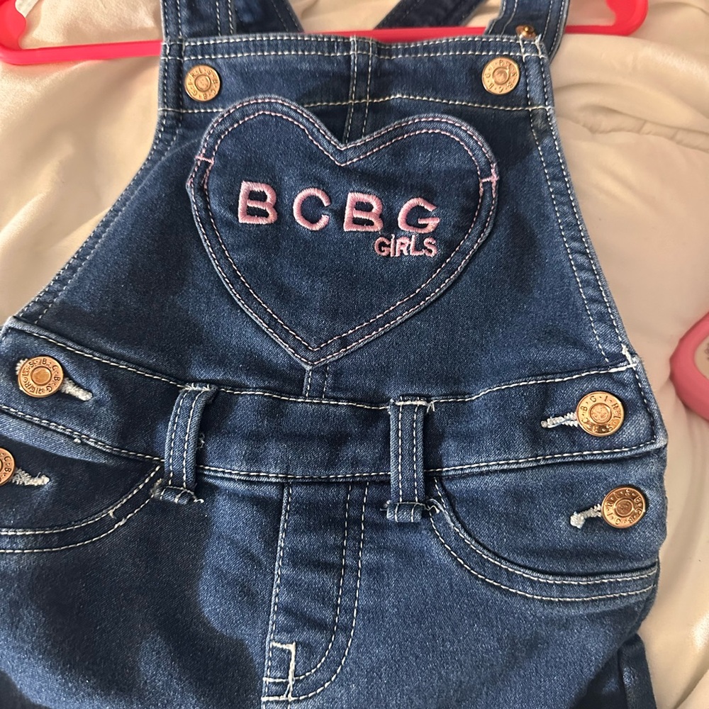BCBG Kids Blue Denim Overalls with Heart Embroidery